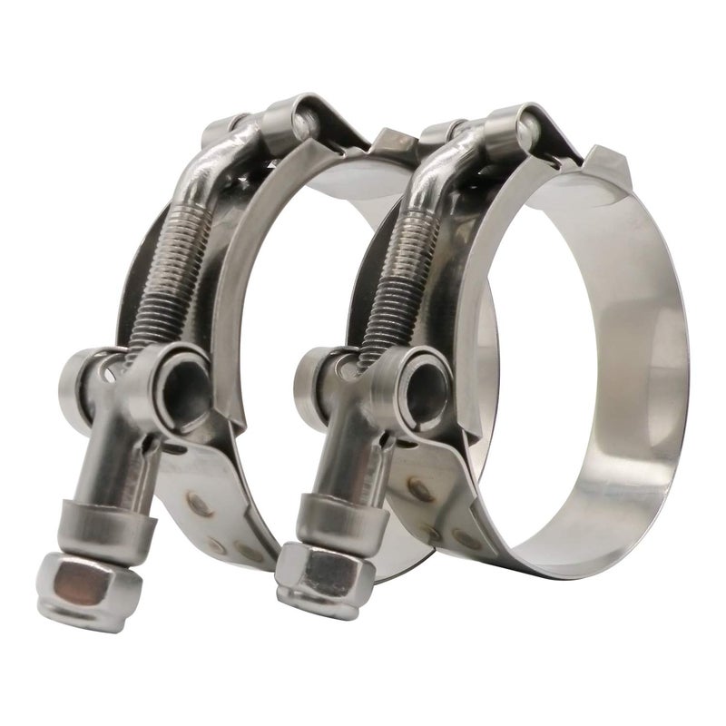ROADFORMER 2" T-Bolt Hose O.D. Clamp - Working Range 1.81" - 2.05" Clamp for 2 inch Hose O.D., 46mm - 52mm, 2 pack, Suggest measure your hose O.D. before purchasing, Stainless Steel Bolt, Band and Locknut - Image 1